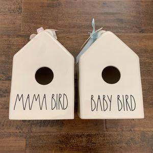 Rae Dunn mama bird & baby bird birdhouse set, new!